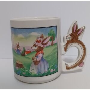 Bunny Coffee Mug Cup Rabbit Handle Cottagecore Easter Fairycore Cozy Whimsycore